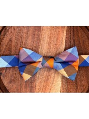 Tommy Hilfiger Blue, Orange & Purple Plaid Bow Tie
